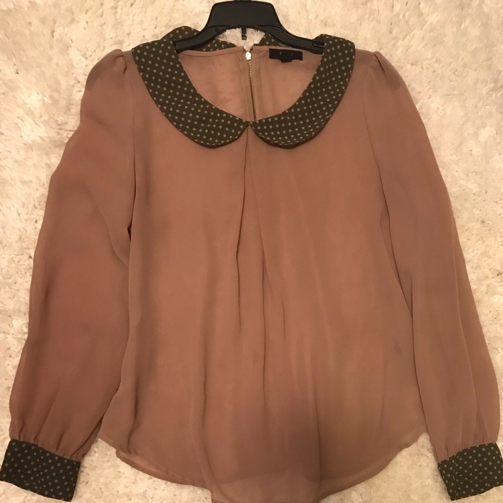 Long sleeve brown/tan sheer blouse
